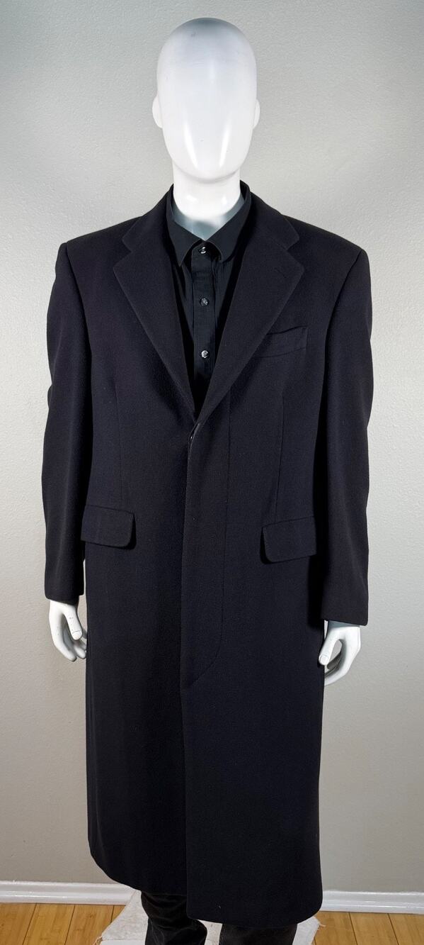 Vintage Burberry London Long Trench Coat Navy Blue Wool Jacket Size Large
